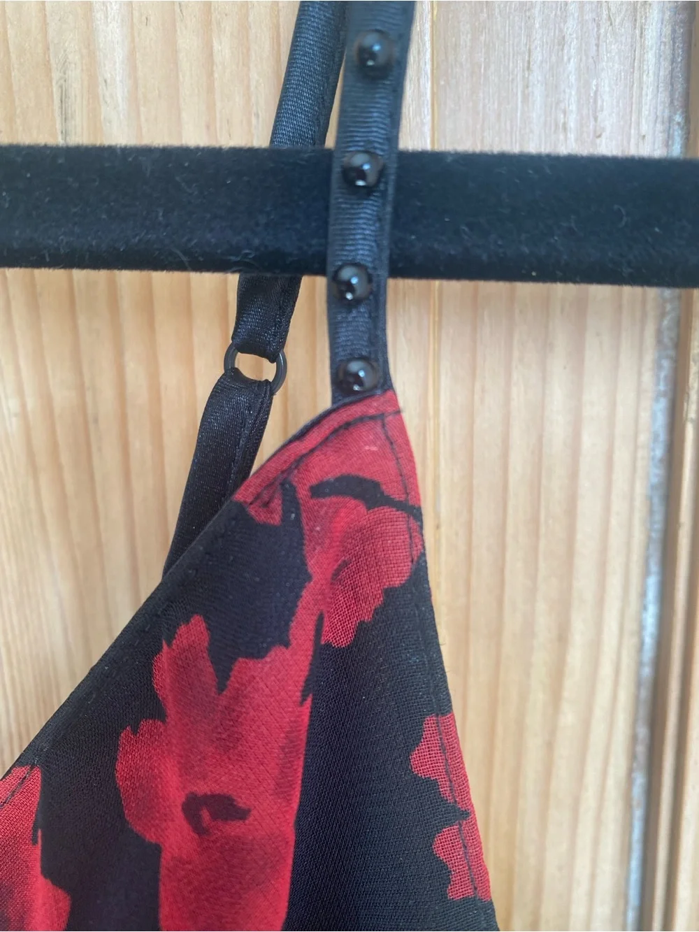 075–Floral Slip Dress Nightgown - Black & Red
